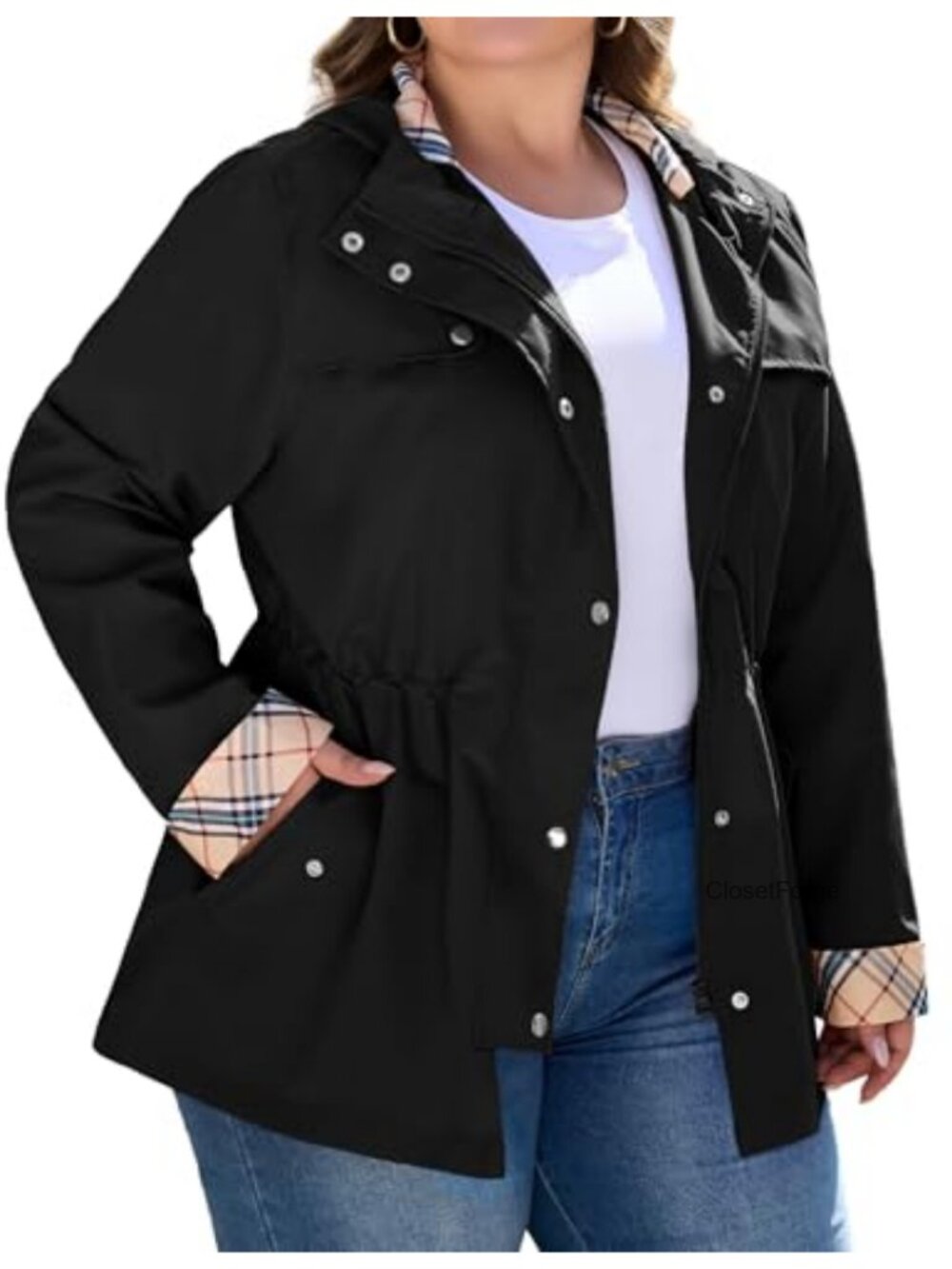 Plus Size Women's Lightweight Hooded Waterproof Raincoat Windbreaker